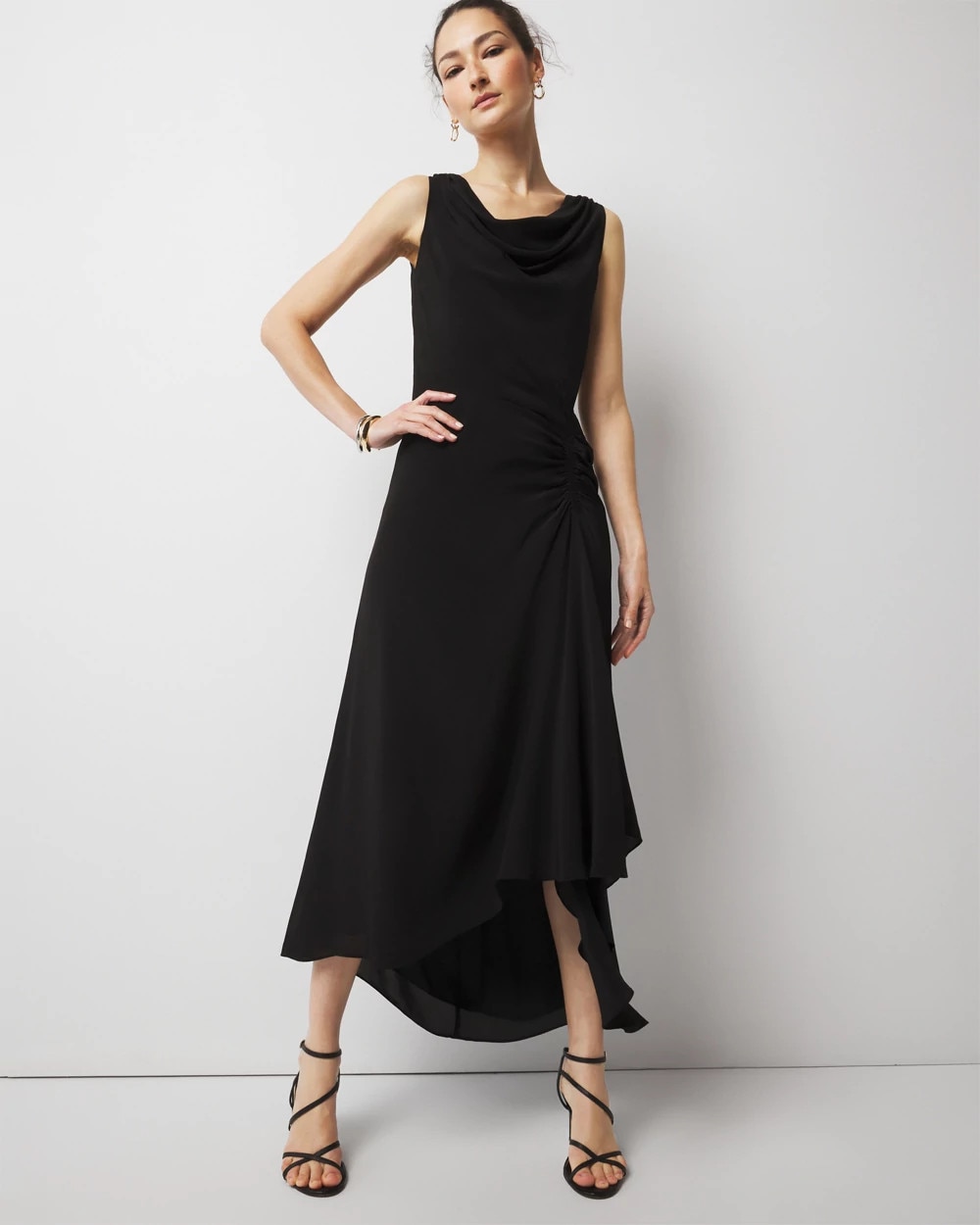 Cowl Neck Ruched Midi Dress | White House Black Market